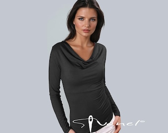 Elegant Cowl Neck Blouse: Fitted Long Sleeve Top Handcrafted & Personalized – Made Especially for You, Any Size or Color
