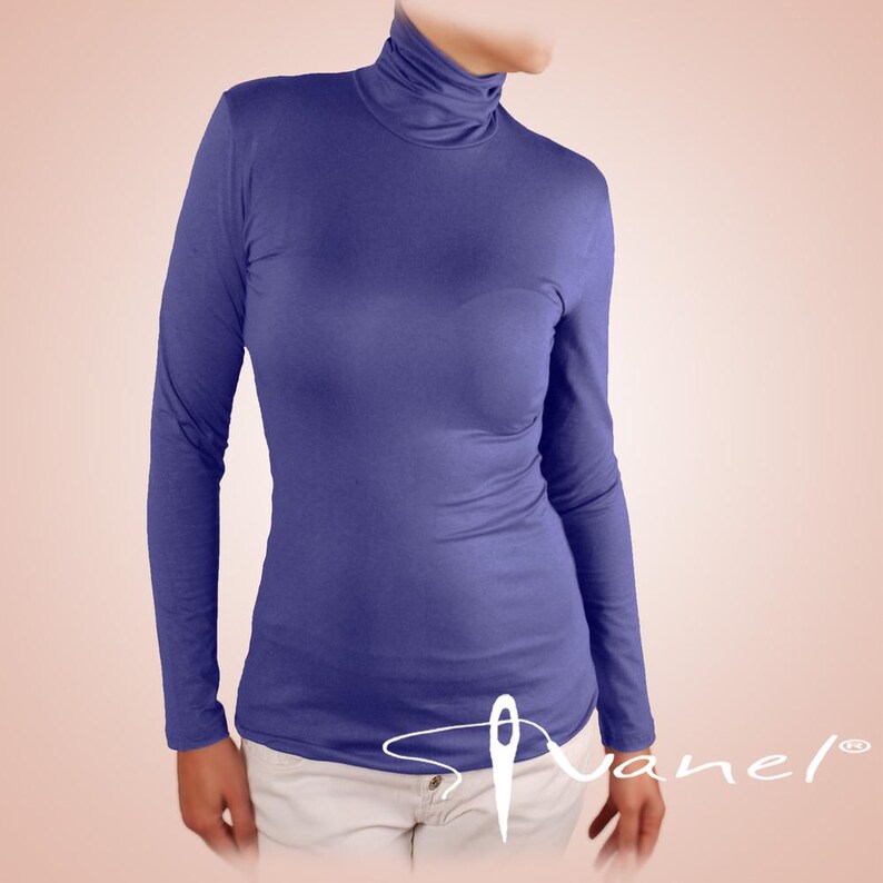 Classic Turtleneck Blouse Long Sleeve Fitted Top Custom Size Women Shirt Made to Order Basic Elegant Office Wear Formal Occasion image 13