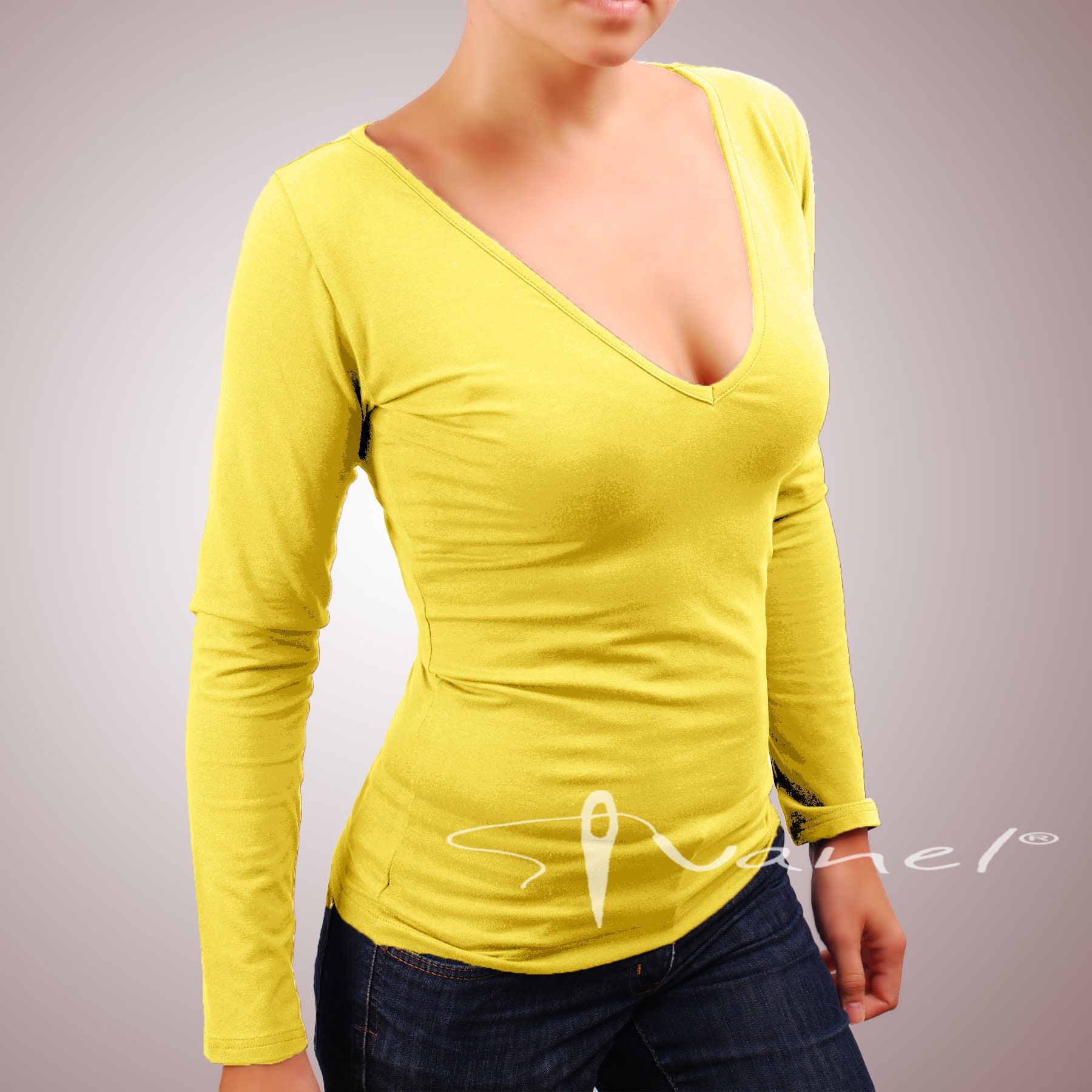 Vneck Tshirts for Women Women Long Sleeve Top Deep V Neck Etsy UK