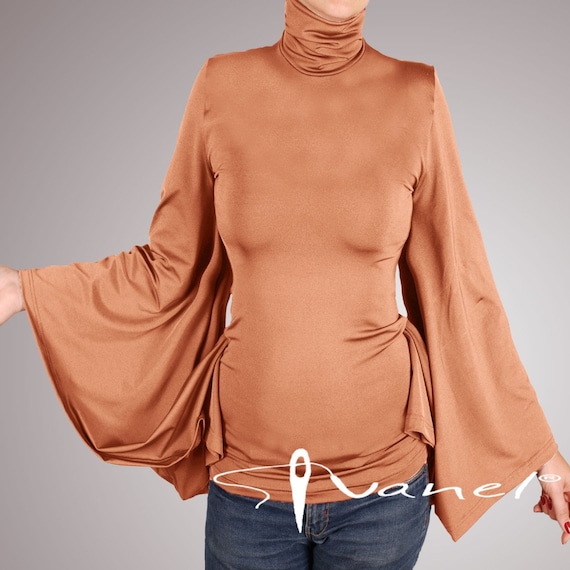 Turtleneck Top Wide Sleeve Top Elegant Blouse Fitted Top Bell Sleeves Women s Longsleeve Turtleneck 28 Colors S M L XL XXL Etsy Canada