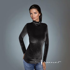 Turtleneck top, Black velvet blouse, long sleeves, Casual fitted and stretchy velvet top  top in sizes S - XXL