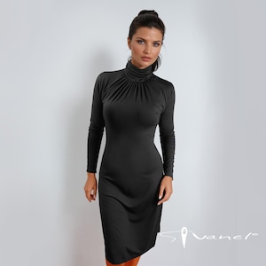 Turtleneck dress, Knee length, Elegant Dress, Long sleeves, Fitted midi dress, Casual, Stylish, Elegant in 28 colors and all sizes S - XXL