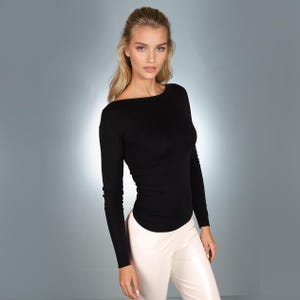 Boat neck top/ Causal top/ Stylish blouse/ Fitted top/ Longsleeves top/ Black stylish top/Black body con/ IVANEL/28 colors, S, M, L, XL, XXL