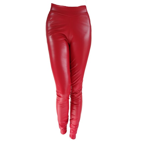 Red Leather Leggings/ Long Leggings/ Street Leggings/ Stretch