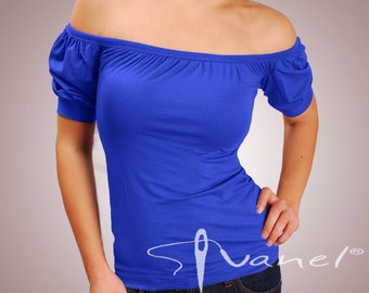 Off Shoulder Puff Sleeve Top, Bardot Womens Blouse, Custom Size Slim Fit Summer Clothing, Made to Order Elegant Party Shirt Casual Wear