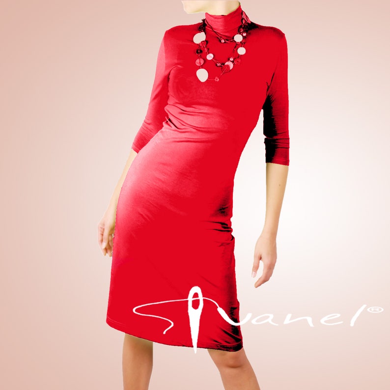 semi turtleneck dress, mock turtleneck, knee length dress, black dress
