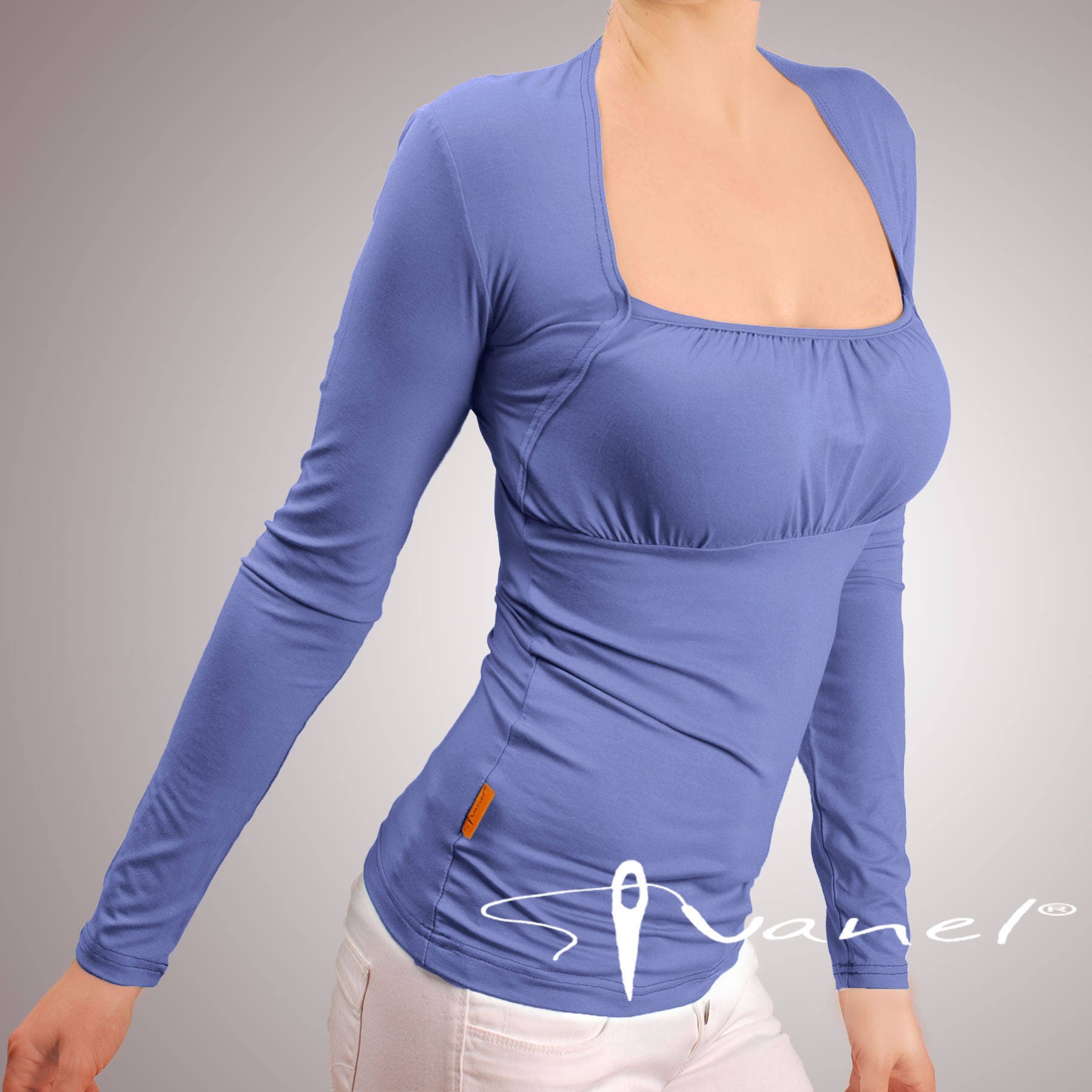 Square Neck Blouse, Casual Longsleeve Top, Stylish Women T