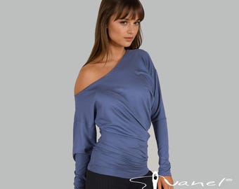 Asymmetric Long Sleeve Top - Women's One Shoulder Blouse - Elegant Casual Shirt