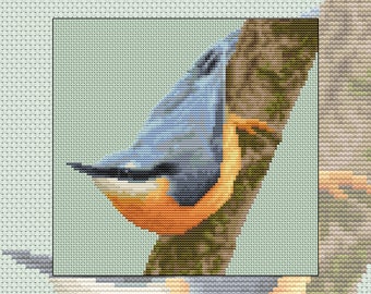 Cross stitch kit Defying Gravity, Eurasian nuthatch, bird, animal