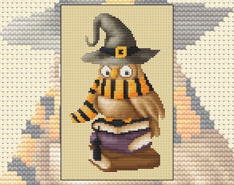 Cross stitch kit Magical Companion, owl, witch, Halloween