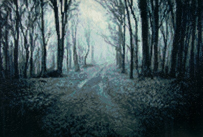 forest fog mist Cross stitch kit Mysterious Fog Halloween