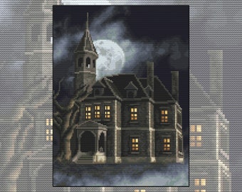 Cross stitch kit Nightmare Manor, spooky, haunted house, Halloween