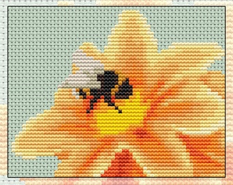 Cross stitch kit Hard at Work, bumble bee, orange flower