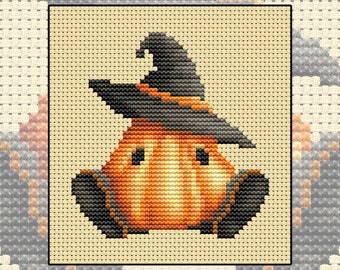Cross stitch kit Costumes are for everyone, pumpkin, squash, Halloween, costume, witch hat