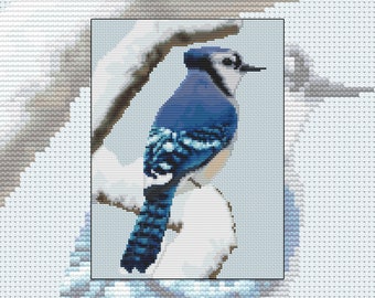 Cross stitch kit Noisy Neighbor, blue jay, bird, animal