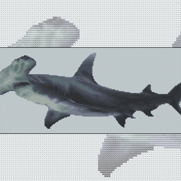 Cross stitch kit Using its Head, hammerhead shark, oceaan