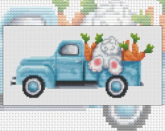 Cross stitch kit Carrot Haul, Easter, bunny, rabbit, truck