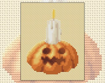 Cross stitch kit Gourdish Light, pumpkin, candle, Halloween