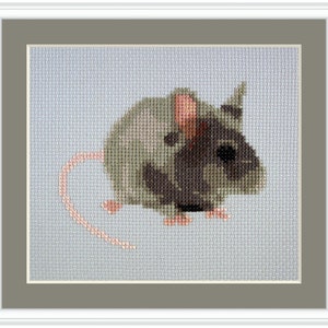 Squeek, cross stitch kit, mouse, grey, pet
