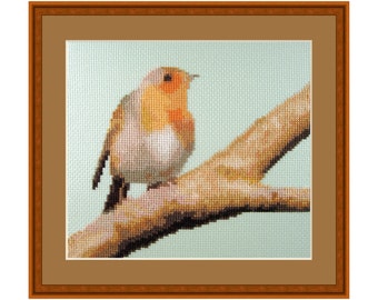 Cross Stitch Kit Orange Sparkle, robin readbreast, small bird