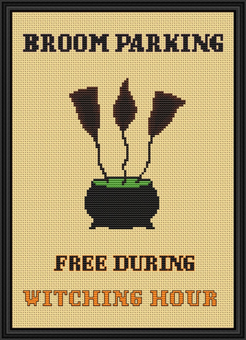 Cross Stitch Kit Broom Parking Sign Etsy