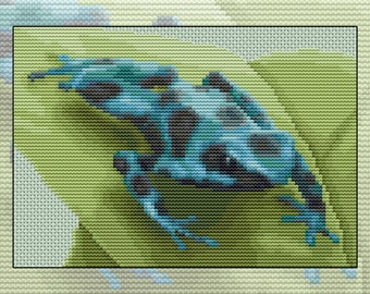 Cross stitch kit Bright Warning, poison dart frog, frogs