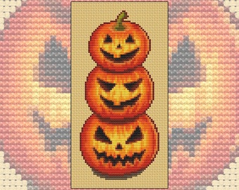 Cross stitch kit Stack of Jacks, Jack O' Lantern, pumpkin