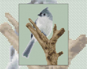 Cross stitch kit Tufted Garden Visitor, titmouse, bird