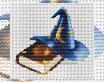 Cross stitch kit Spellwork, wizzard witch hat, book of spells