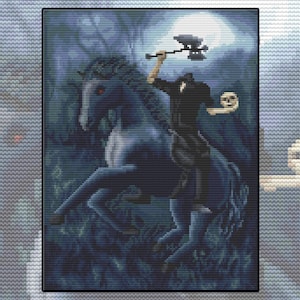 Cross stitch kit Headless Horseman, rider, horse, Halloween, legend