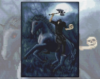 Cross stitch kit Headless Horseman, rider, horse, Halloween, legend