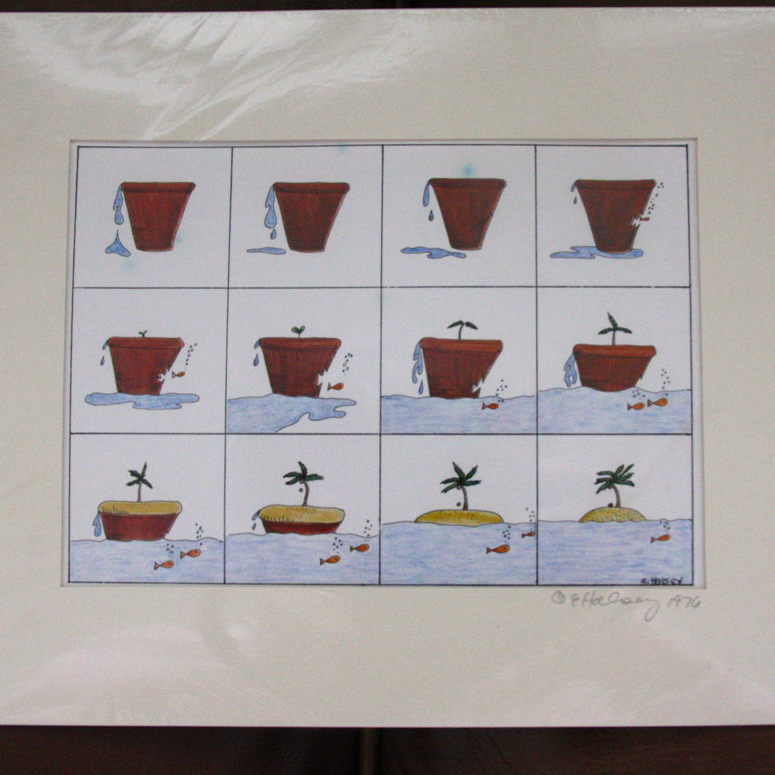 vintage 1976  E. Halsey Transformation Print Planter to Palm Tree