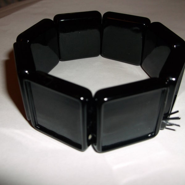 Blank Plastic Stretch Square Bezel Bracelets - Black