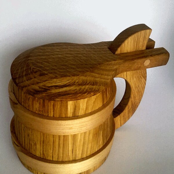 Handmade Wooden Beer Mug with Lid  - Home Decor - made in Poland