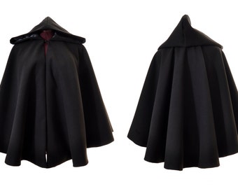 CAPE hooded coat in black caban lined
