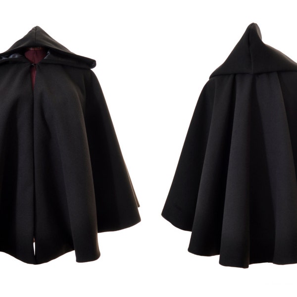 CAPE manteau à capuche en caban noir doublée