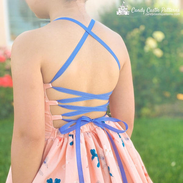 Strawberry Laces Lace-Up Dress PDF Pattern 6m-14y
