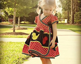 Paquete de patrones de costura en PDF: Vestido chicle con falda con vuelo para niñas de 0 a 14 años. Patrón de vestido cruzado + Extensión de falda fruncida.