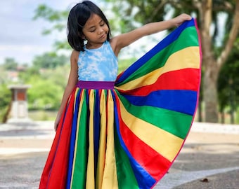 Patrón de costura en PDF: Falda Sunshine Swirl para niños, bebés y preadolescentes. Falda bohemia con vuelo, tallas 0 meses a 16 años.