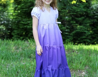 Paquete de patrones de costura en PDF: Vestido chicle y vestido largo desfile para niñas de 0 a 14 años. Vestido cruzado con opciones de maxivestido escalonado.