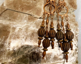 Copper Chandelier Earrings with Three Drops