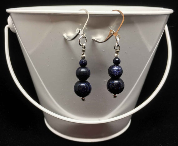 Blue Goldstone Rounds Cosmos Earrings Drops Dangles Etsy