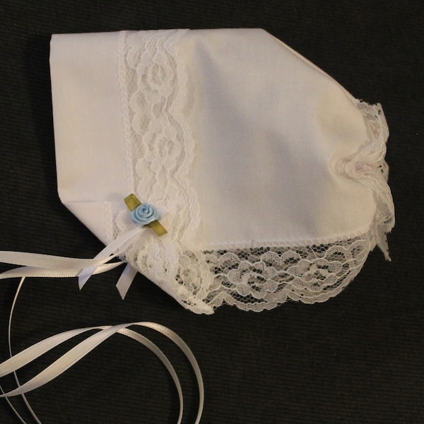 Baby Hankie Bonnet / Wedding Handkerchief with Floral Scallop Lace