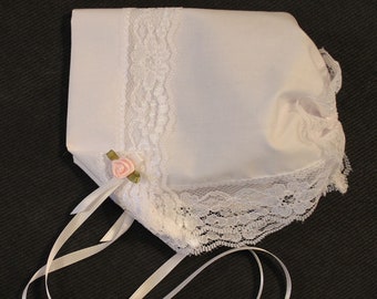 Baby Hankie Bonnet / Wedding Handkerchief with 1 1/2" Shiny Floral Lace