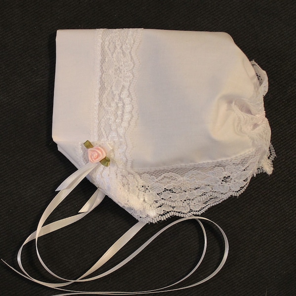 Baby Hankie Bonnet / Wedding Handkerchief with 1 1/2" Shiny Floral Lace