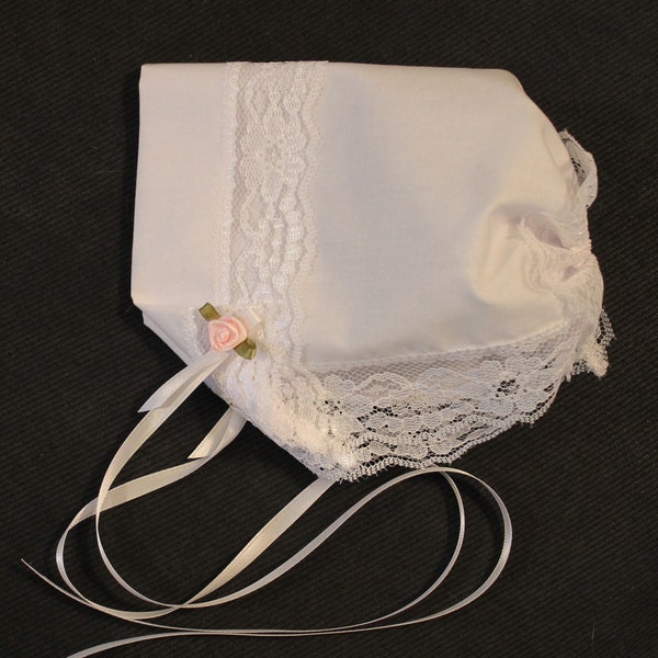 Baby Hankie Bonnet / Wedding Handkerchief with 1 1/2" Shiny Floral Lace