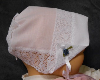 Baby Hankie Bonnet / Wedding Handkerchief with Colonial Lace