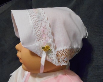 Baby Hankie Bonnet / Wedding Handkerchief with Pastel Rainbow Lace