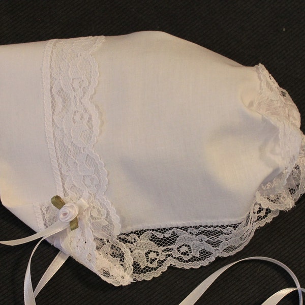 Baby Hankie Bonnet / Wedding Handkerchief with 1 1/4" Rose Garland Lace