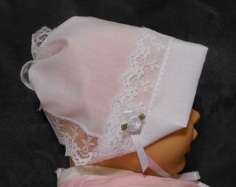 Baby Hankie Bonnet / Wedding Handkerchief with Queen Anne Lace